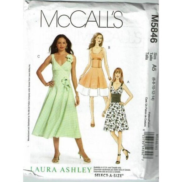 McCalls Sewing Pattern 5846 Dress Laura Ashley Siz - Picture 1 of 2